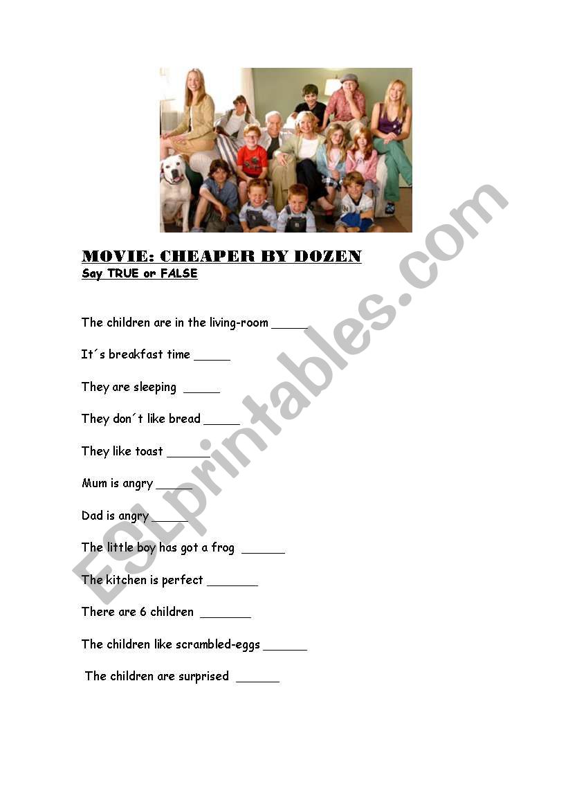 cheaper by dozen worksheet