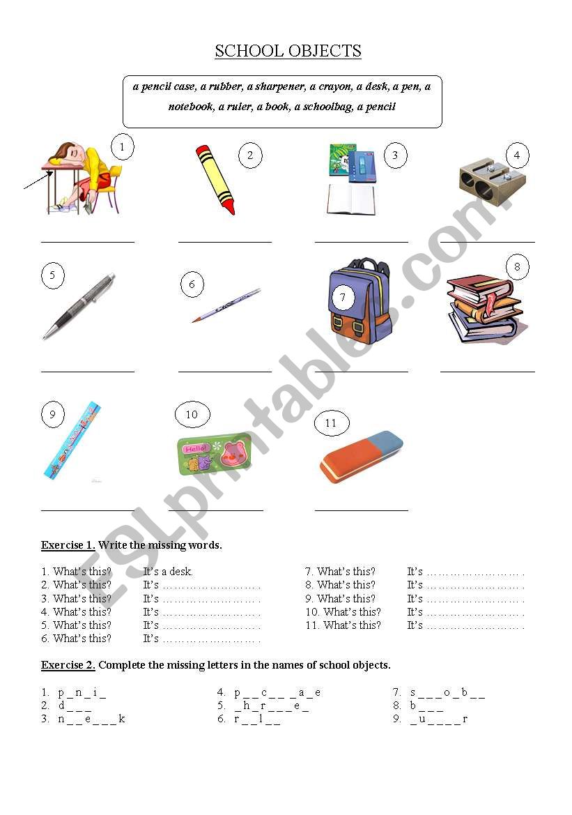 School Objects worksheet