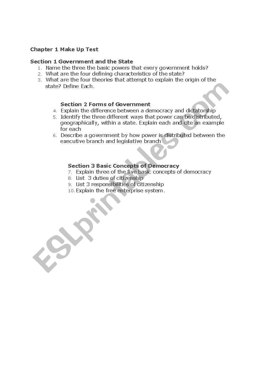 Chapter 1 Essay Questions worksheet