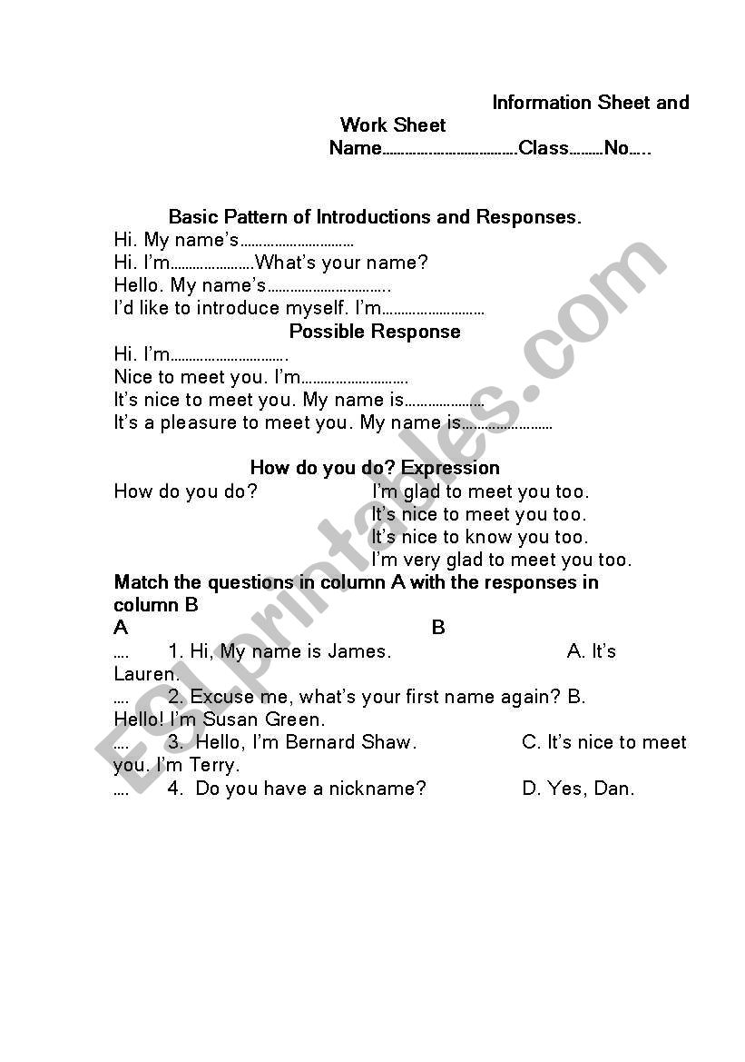 Greeting : How do you do? worksheet