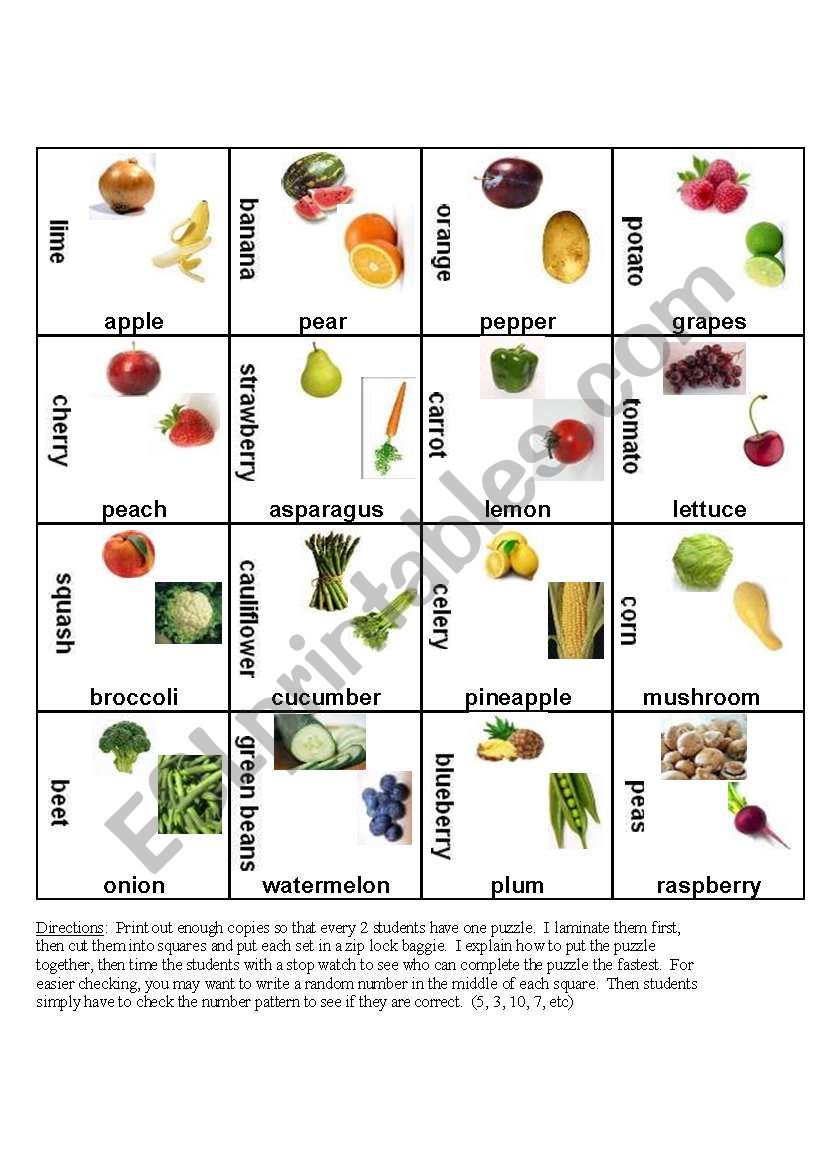 Fruit and vegetable puzzle worksheet