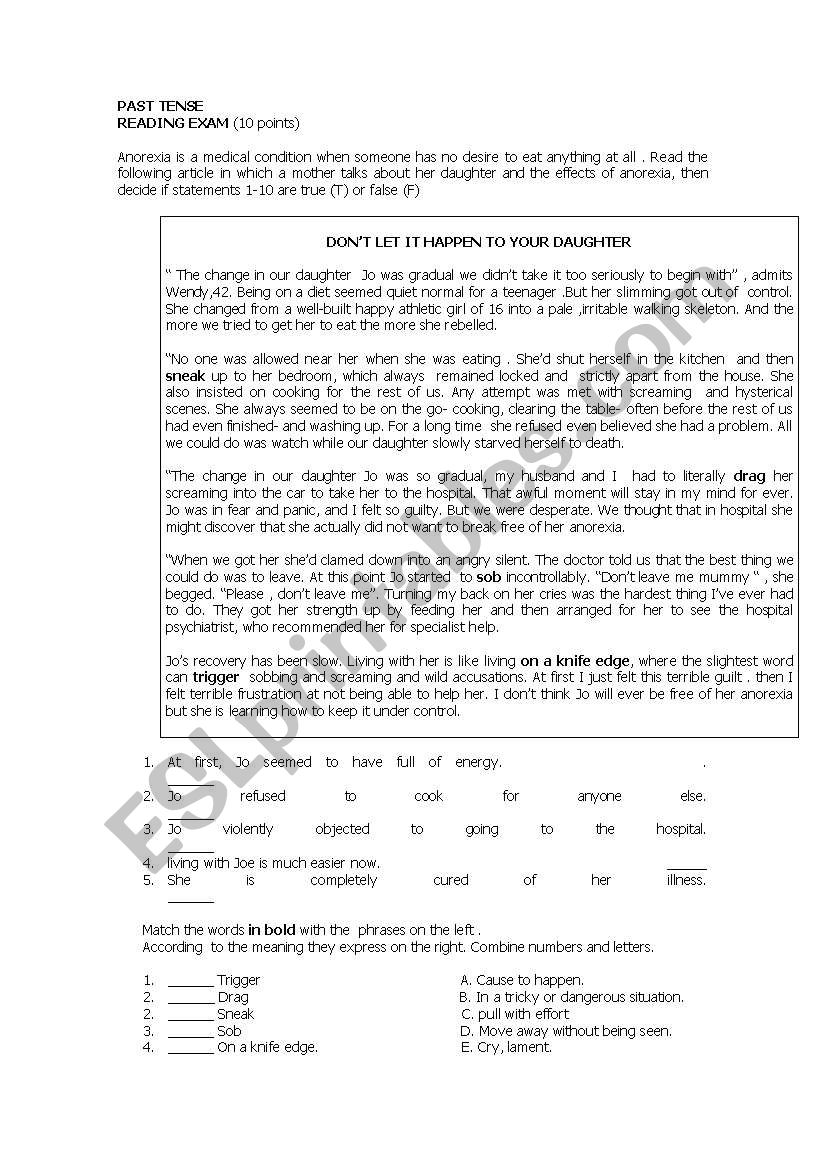 PAST TENSE READING EXCERCISE worksheet