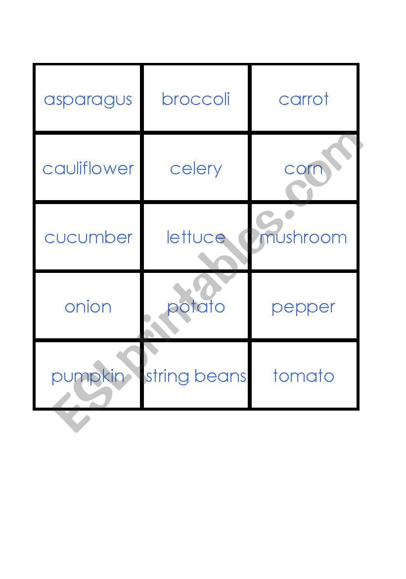 Vegetables - Matching Game worksheet