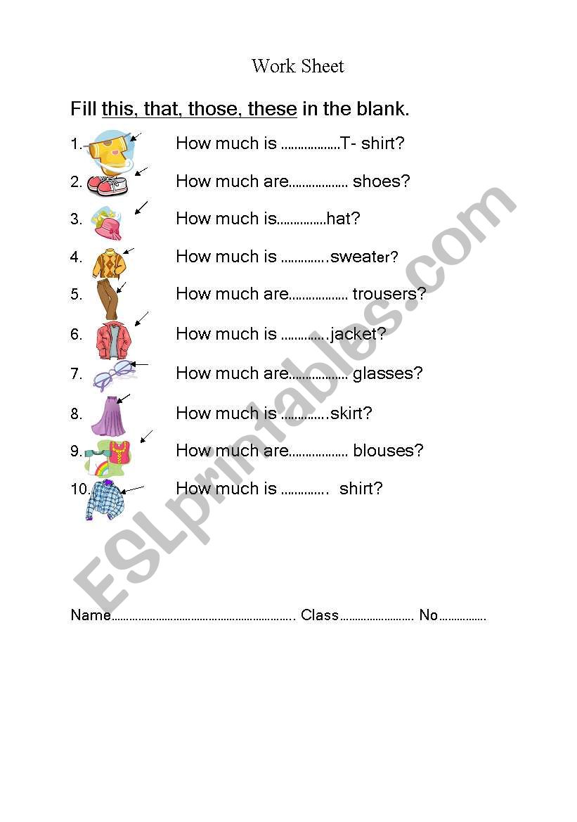 Clothes worksheet