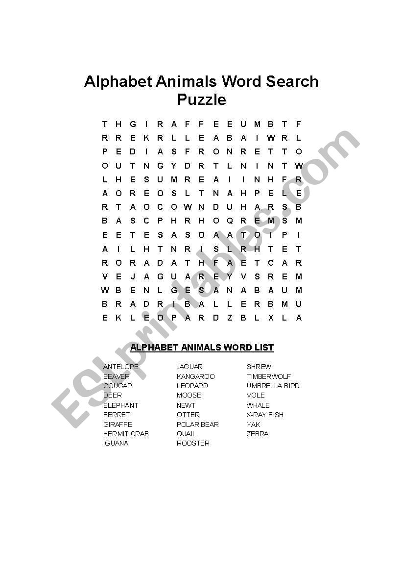 word search worksheet