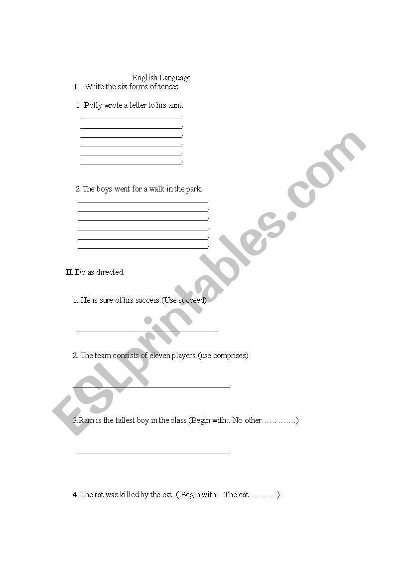 Enlish Language worksheet