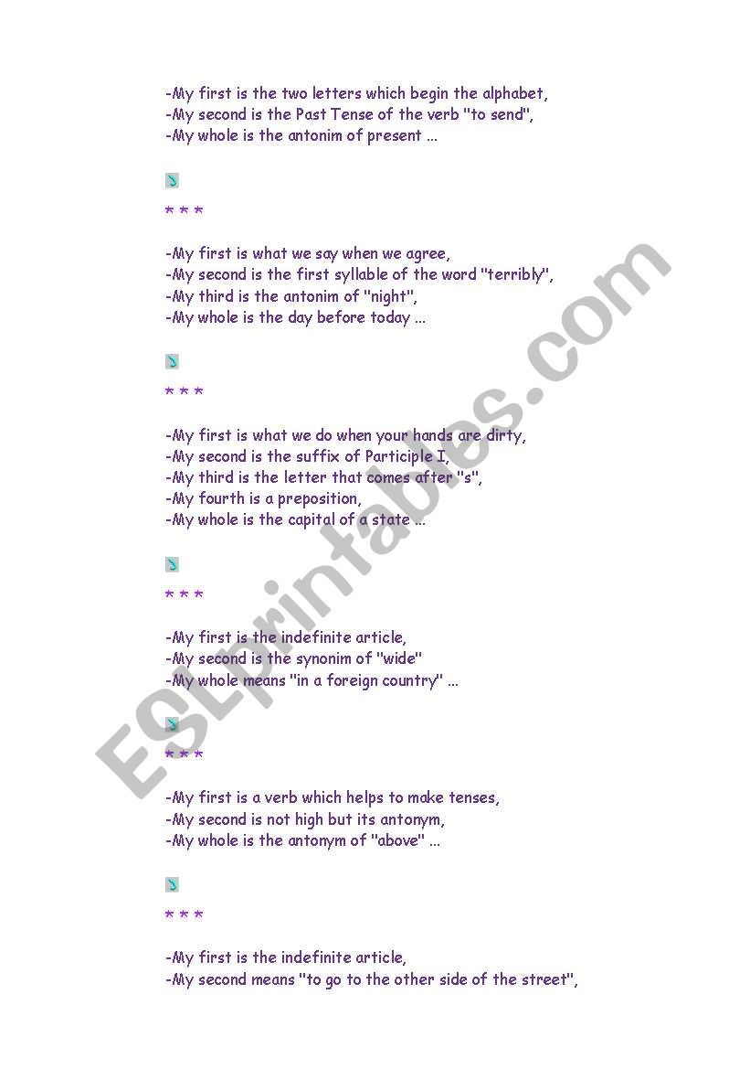 Riddles worksheet