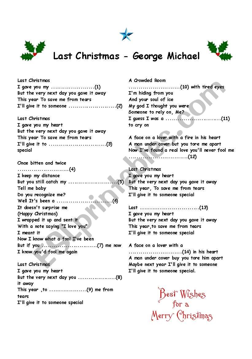 Last Christmas worksheet