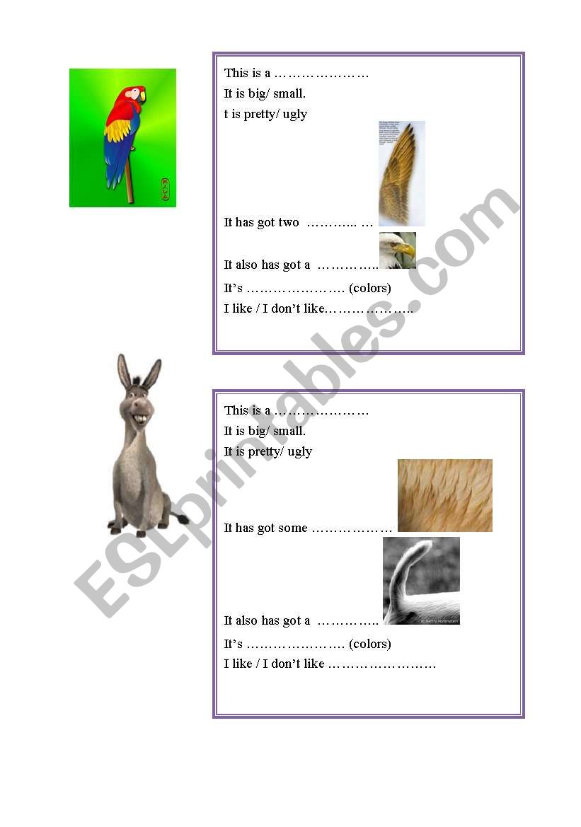 animal body parts 1 worksheet