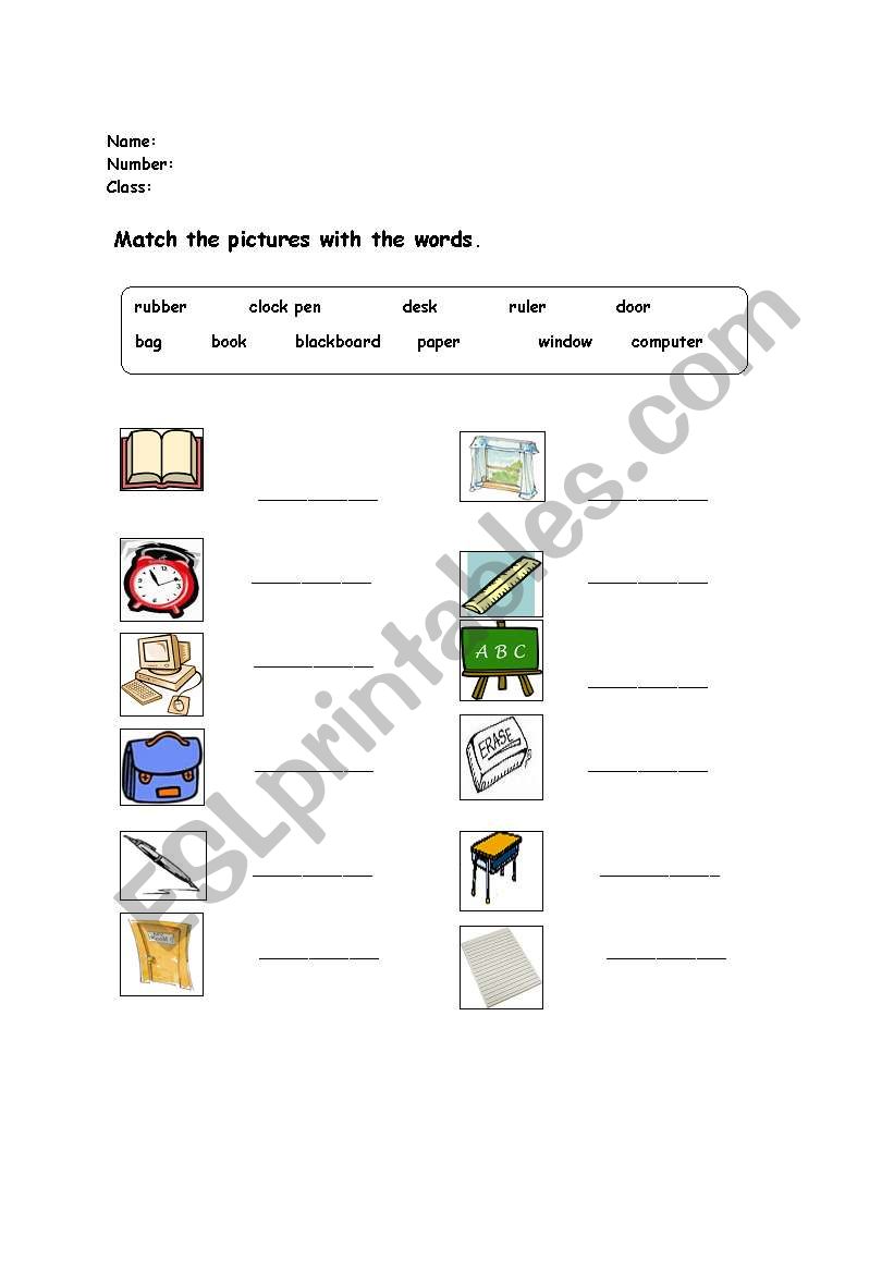 classroom objects worksheet