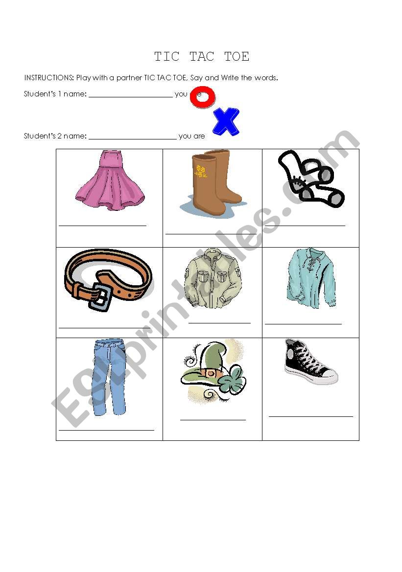 tic tac toe worksheet