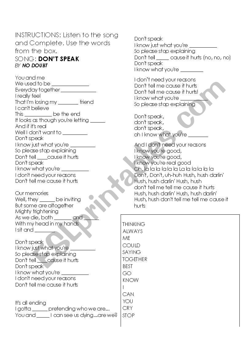 Song  worksheet