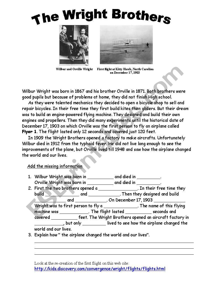 The Wright Brothers - ESL worksheet by ronit85