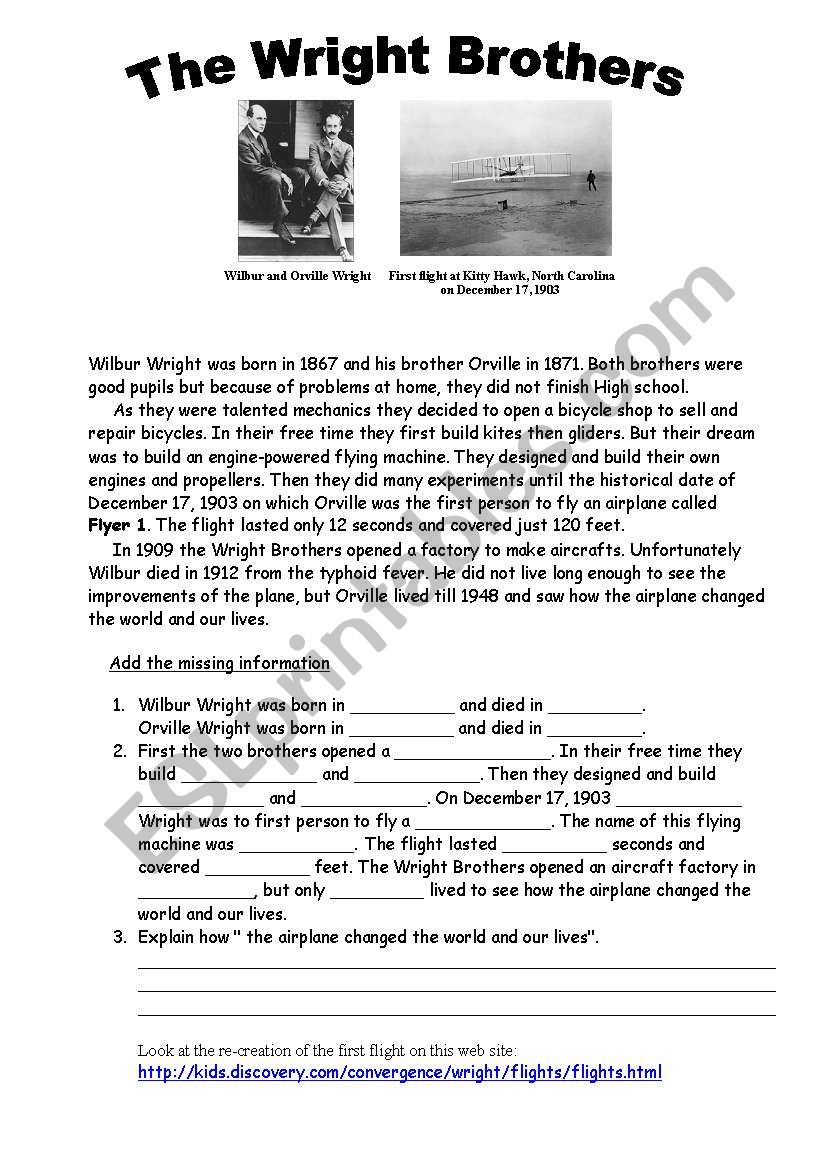 The Wright Brothers worksheet