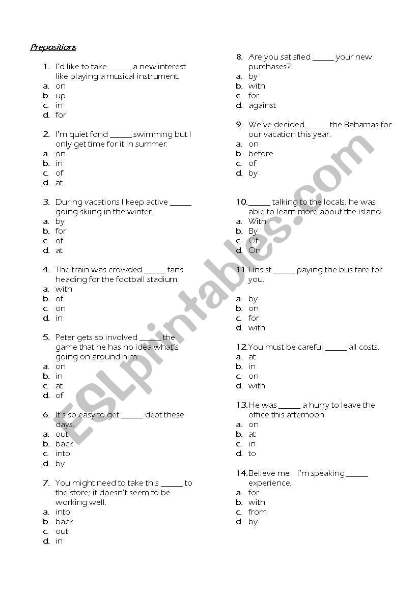 prepositions worksheet