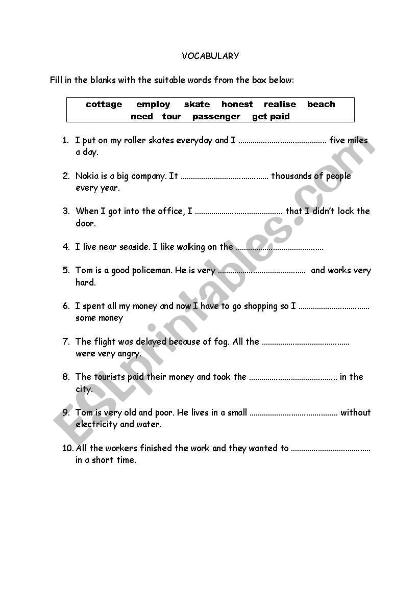 VOCABULARY worksheet