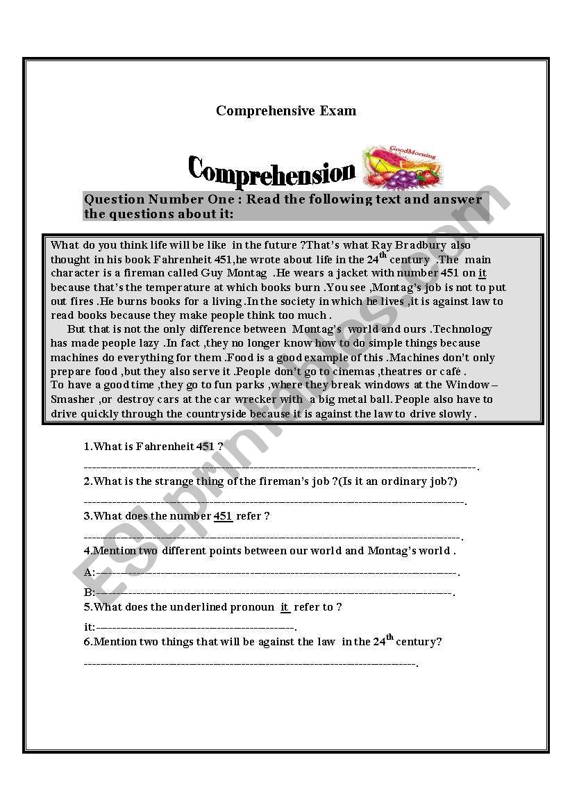 a comprehensive exam worksheet