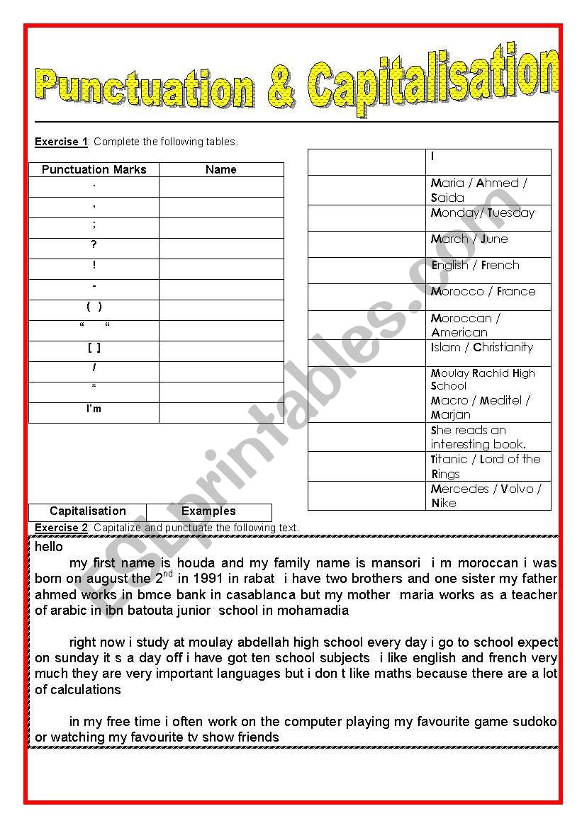 Capitalization & Punctuation worksheet