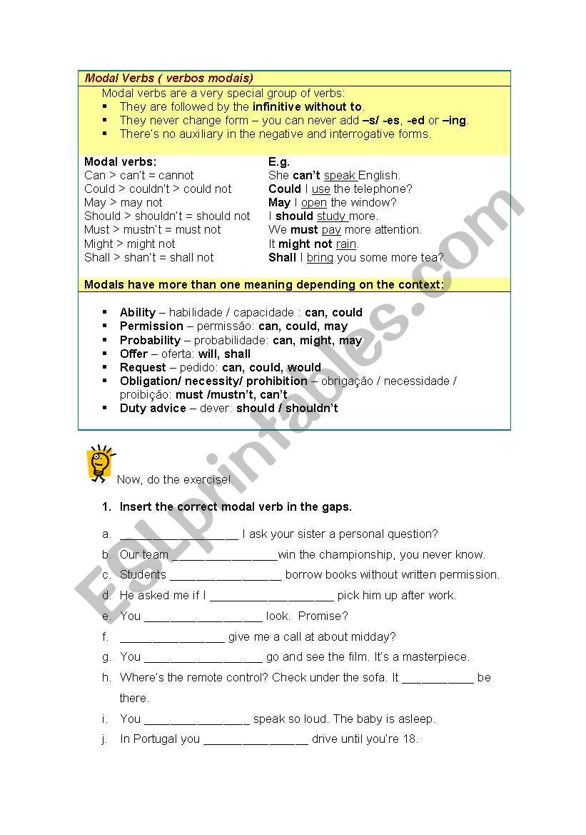 Modal verbs worksheet