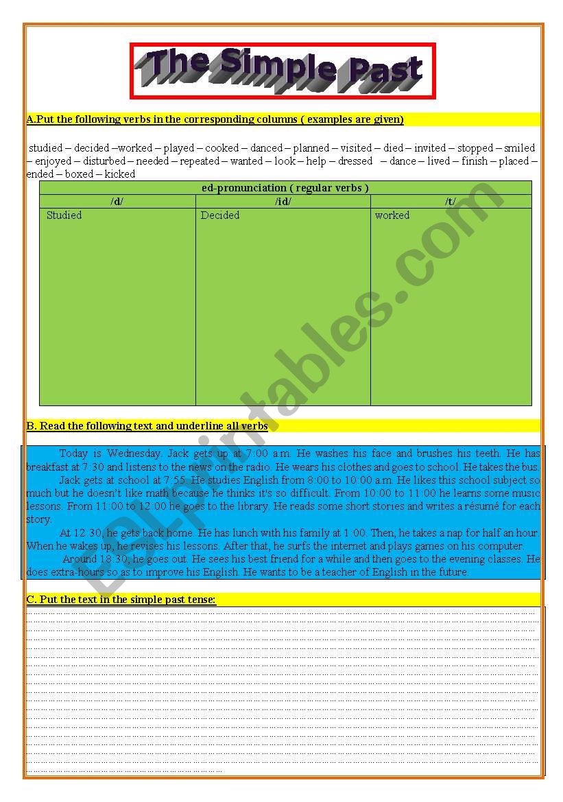 the simple past tense worksheet