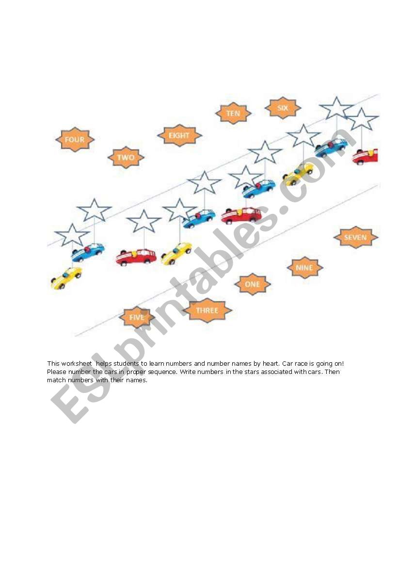 car race numbering worksheet