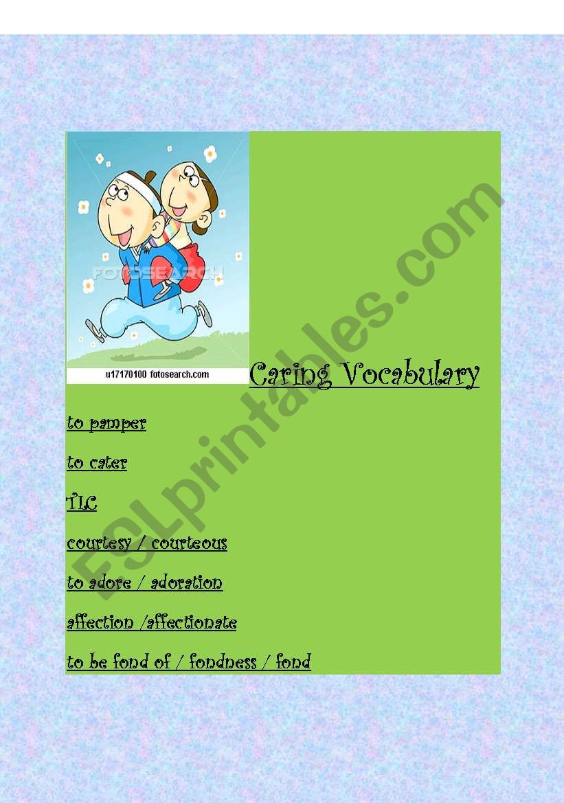 Caring vocabulary worksheet
