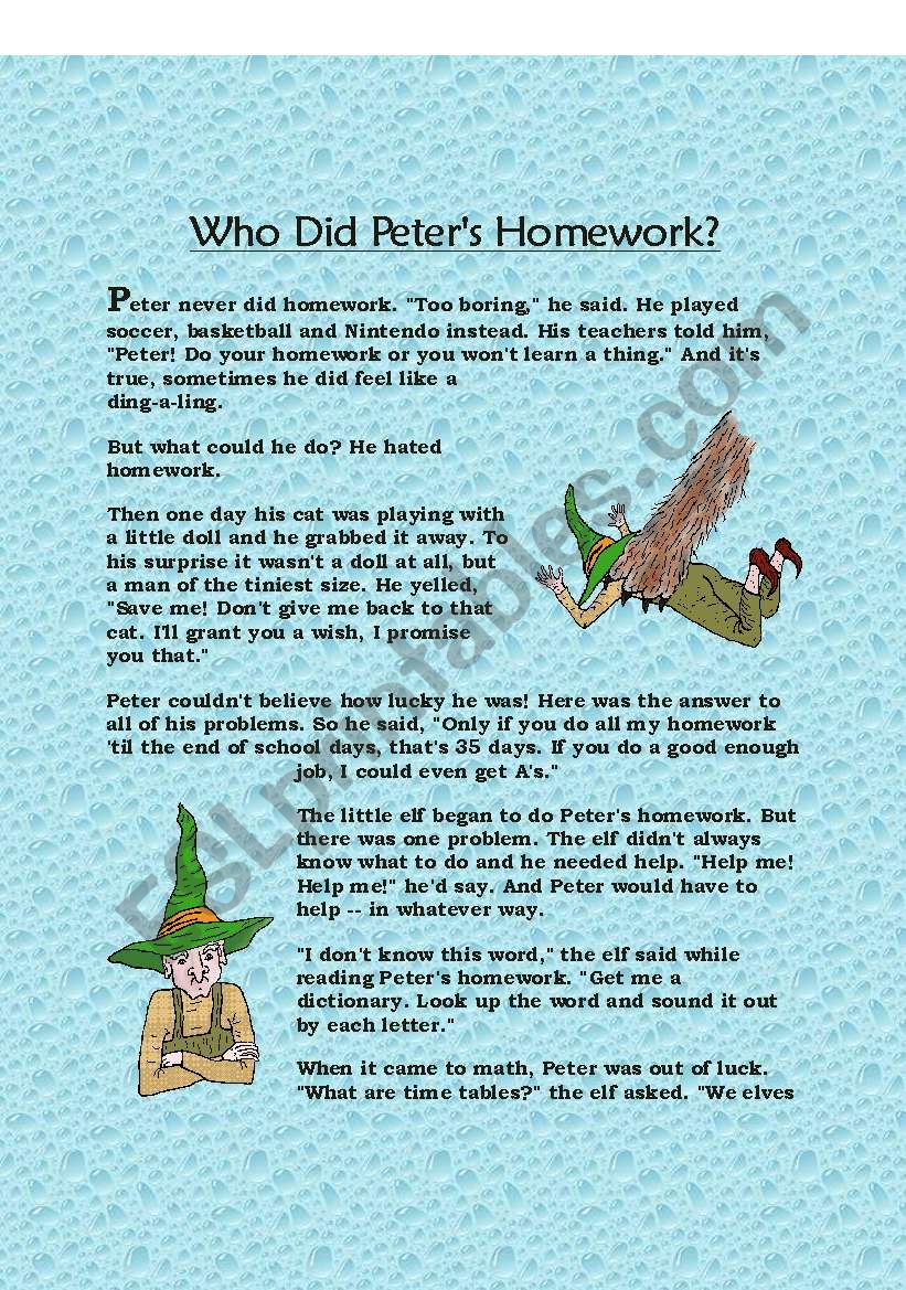 Who did Peters Homework worksheet