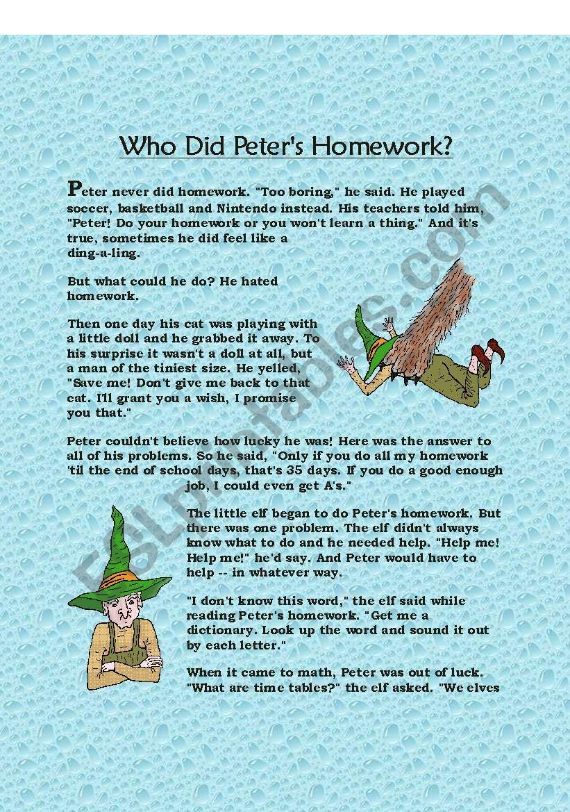 Who did PeterÂ´s Homework worksheet