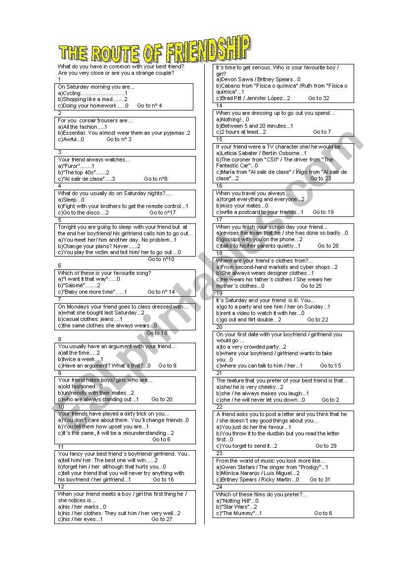 The Route of Friendship worksheet