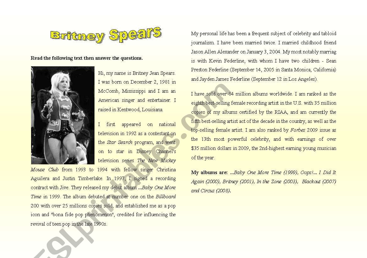 Reading about famous people - Britney Spears