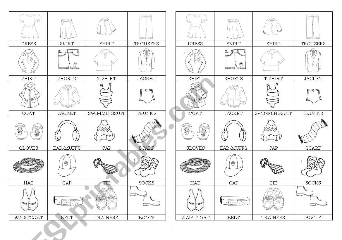 clothes- picture dictionary worksheet