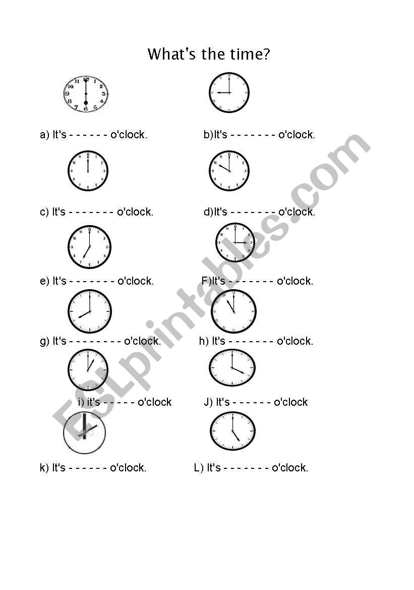 tell me the time  worksheet