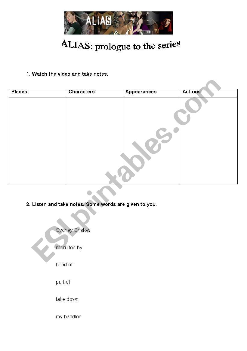 Alias series - 3 pages worksheet