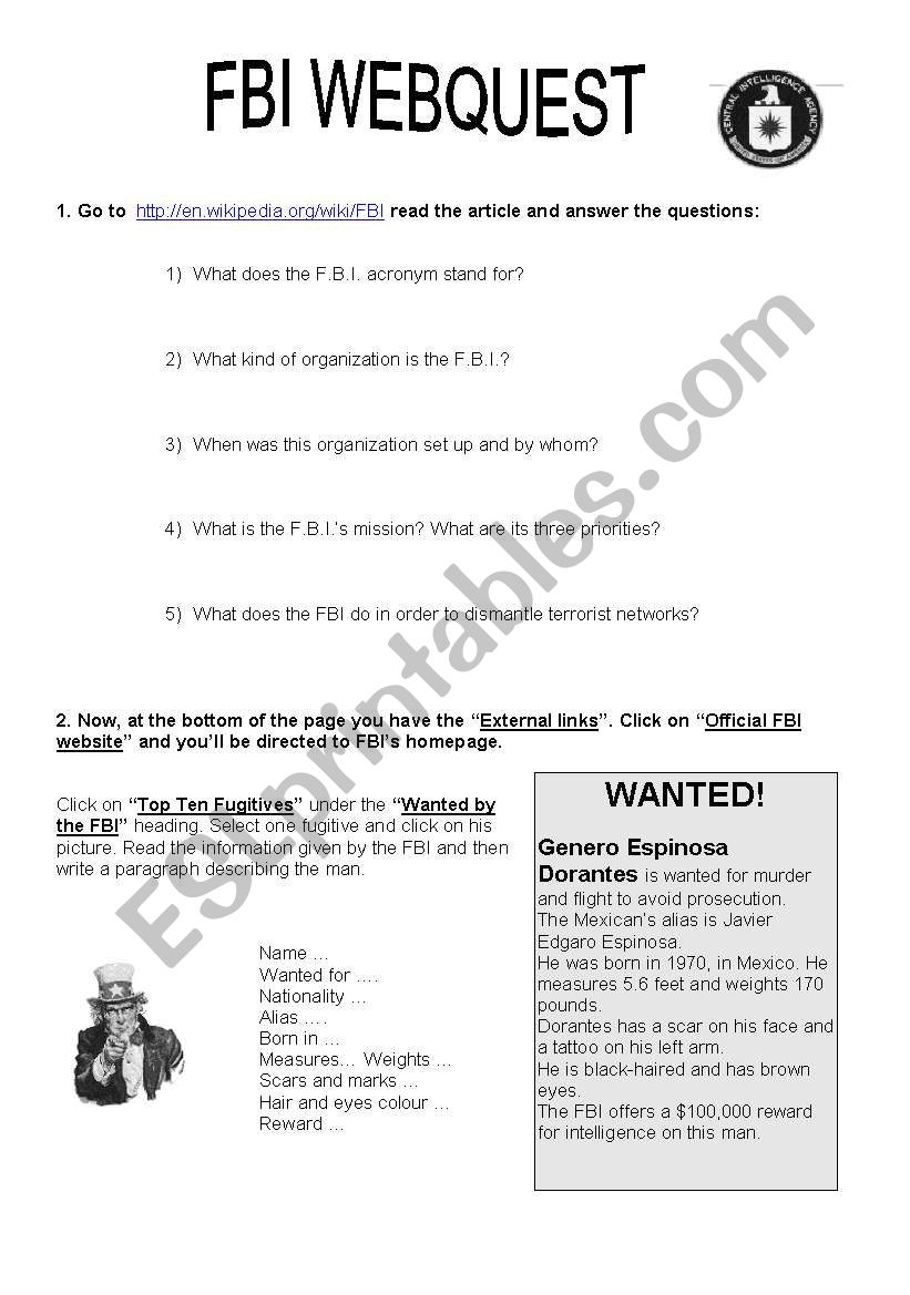 FBI webquest worksheet