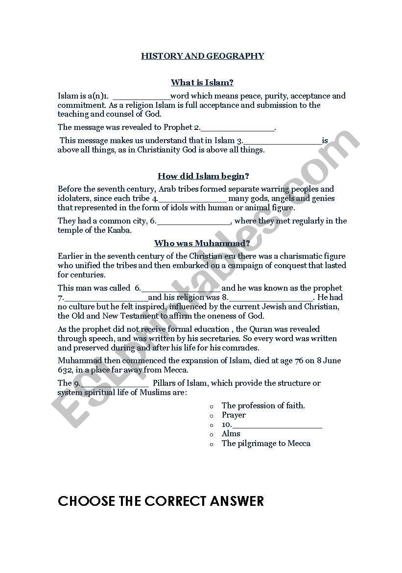 Islam worksheet