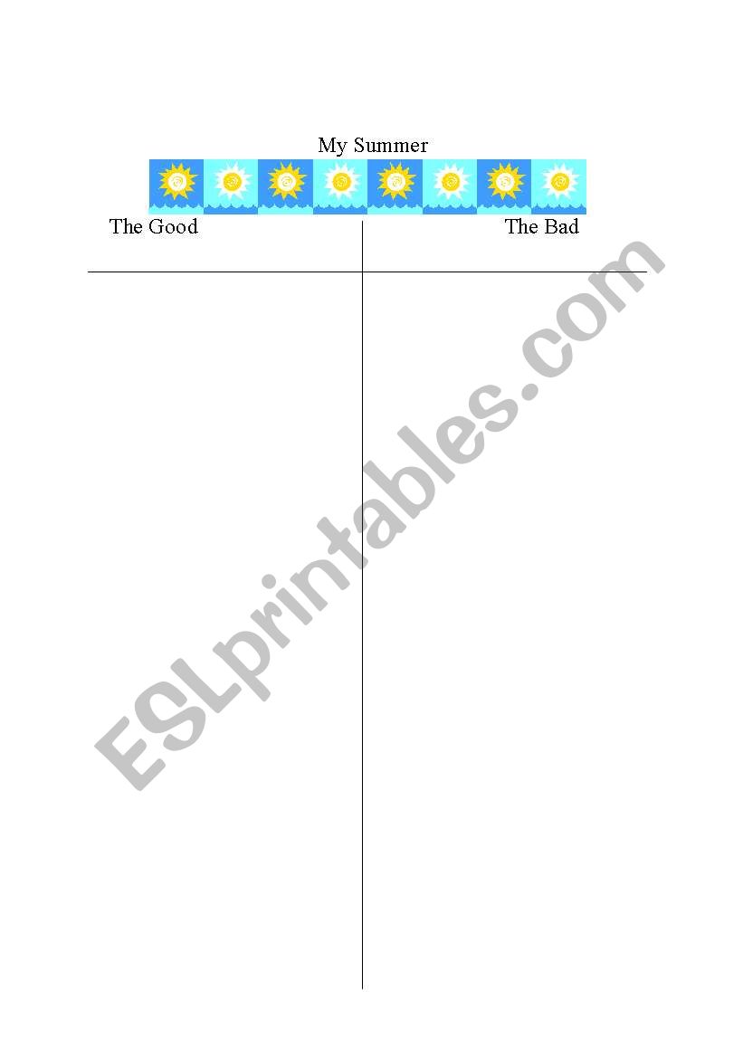 Summer T Chart worksheet