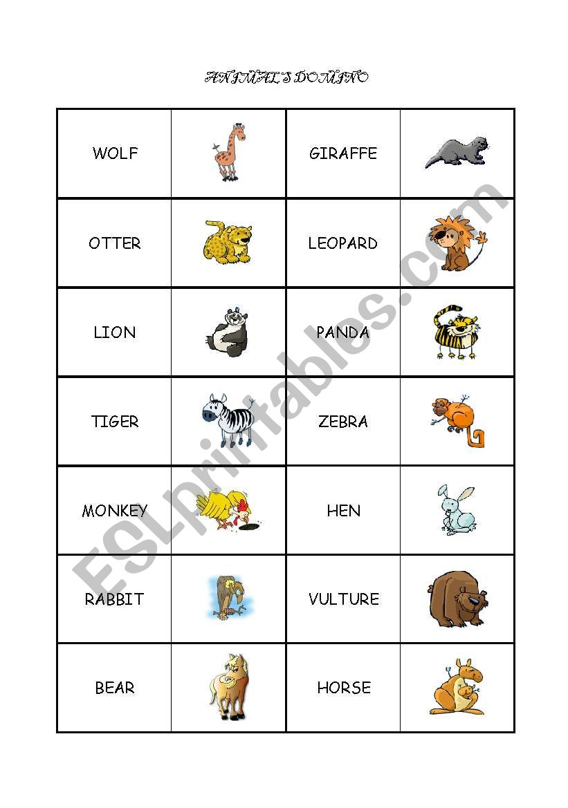 DOMINO OF ANIMALS worksheet