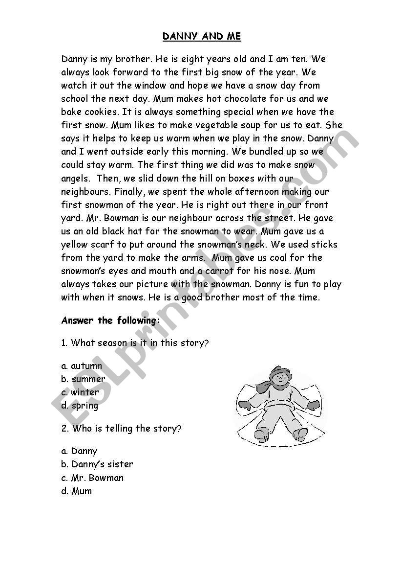 Danny and Me worksheet