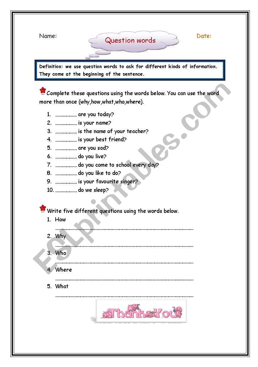 question words worksheet