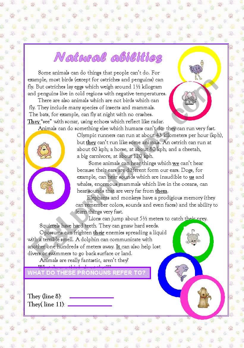 Natural abilities worksheet