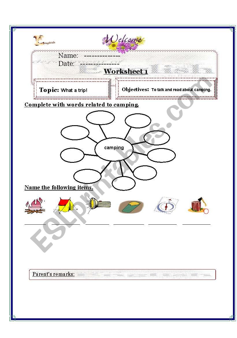 camping worksheet