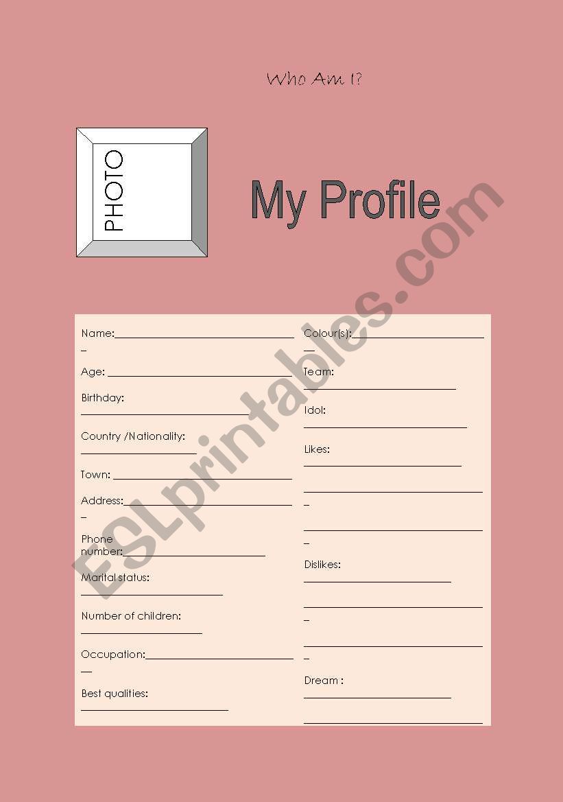 My Profile worksheet