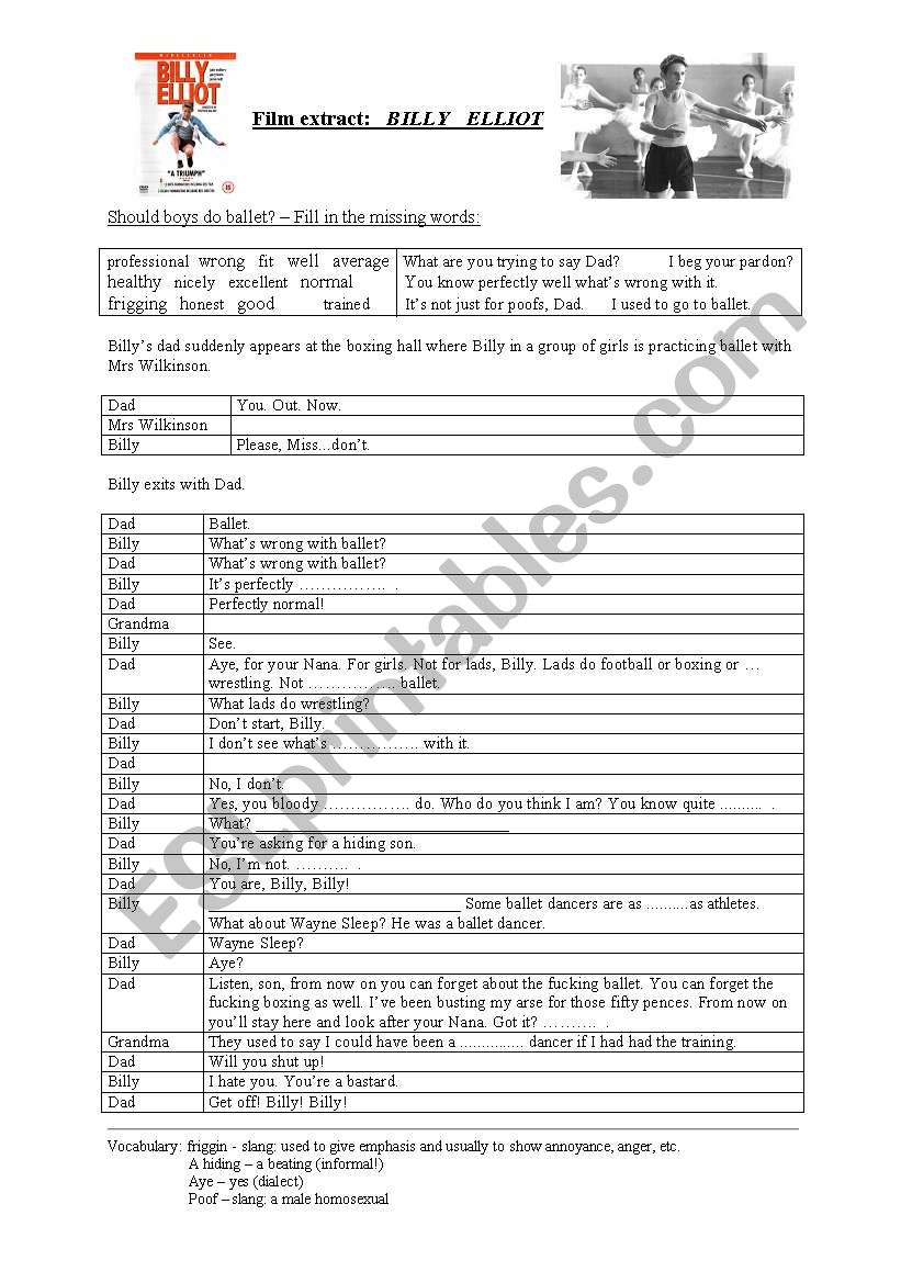 Billy Elliot worksheet