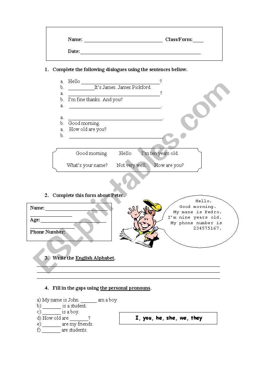 personal details worksheet