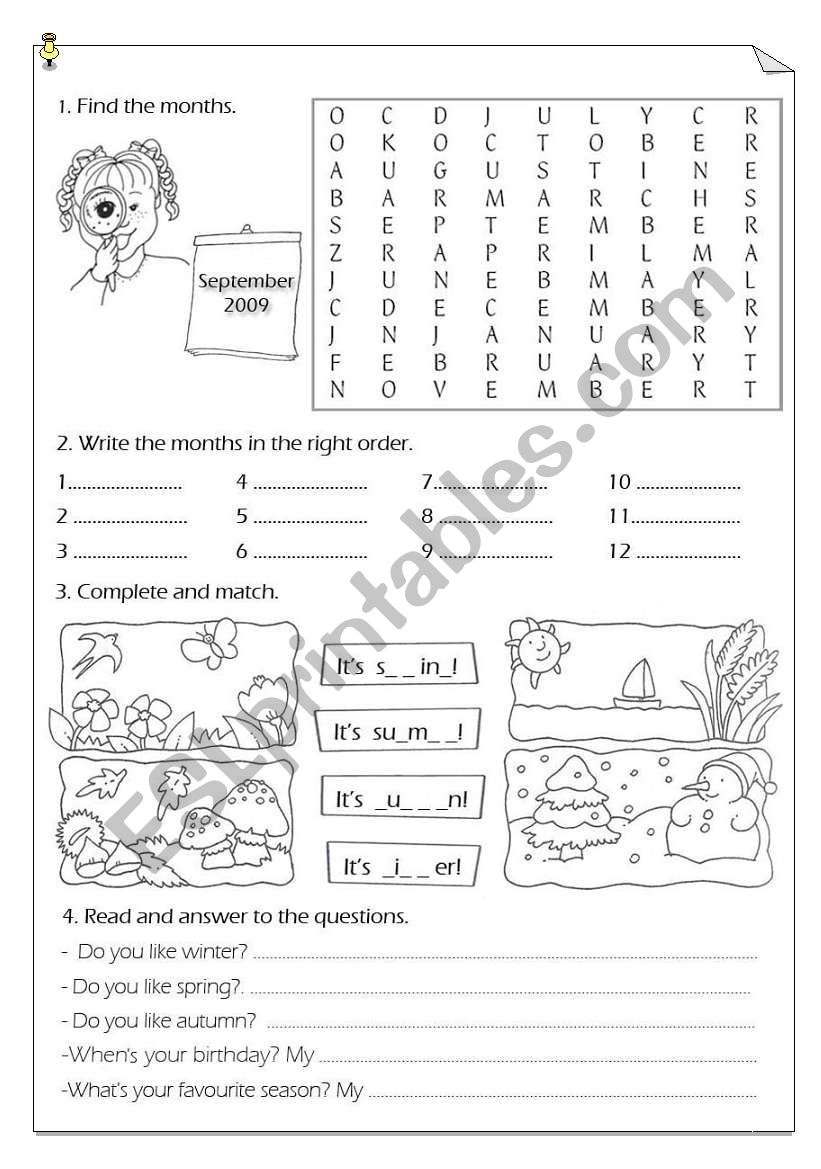 months and seasons worksheet