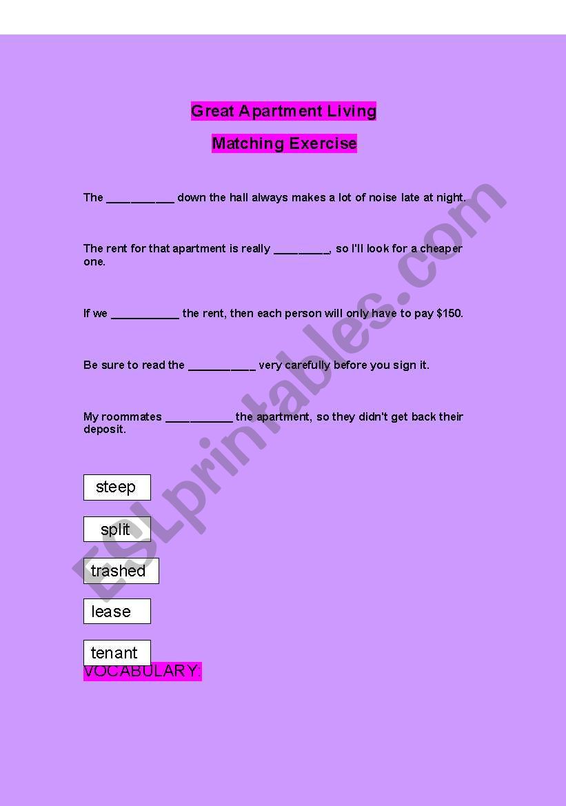 APARTMENT VOCABULARY worksheet
