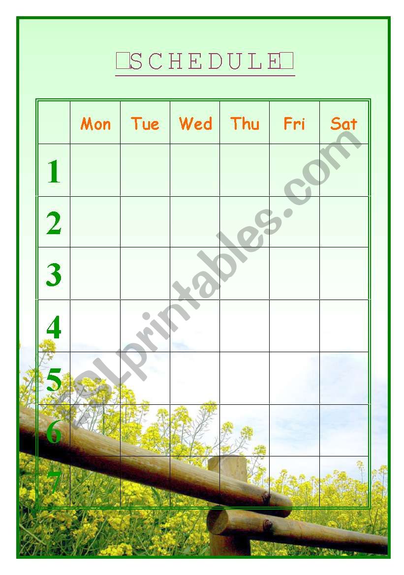 Useful schedule poster worksheet