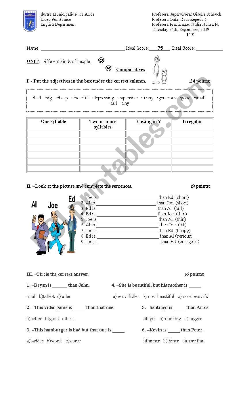 comparatives worksheet