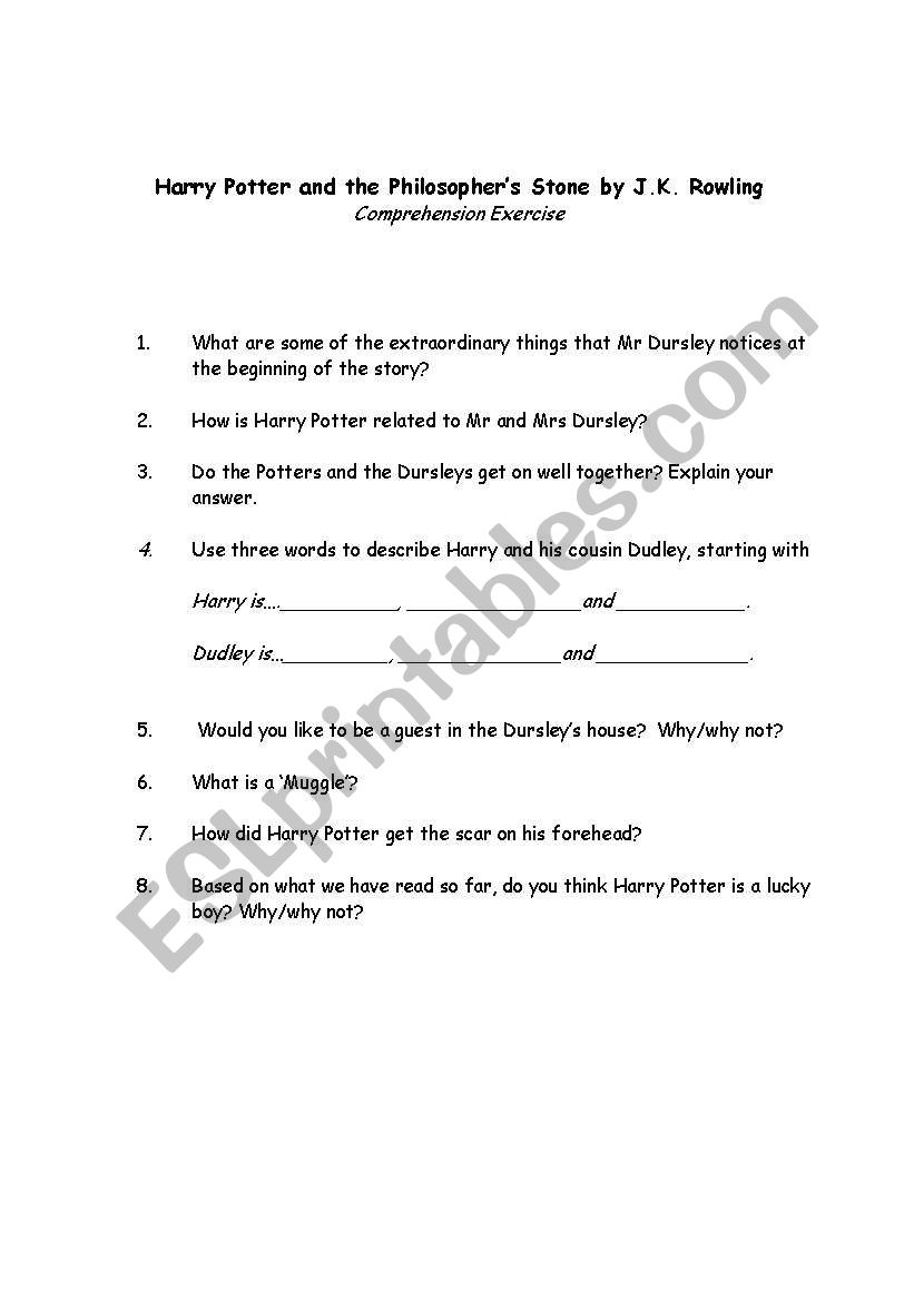 Harry Potter Comprehension worksheet