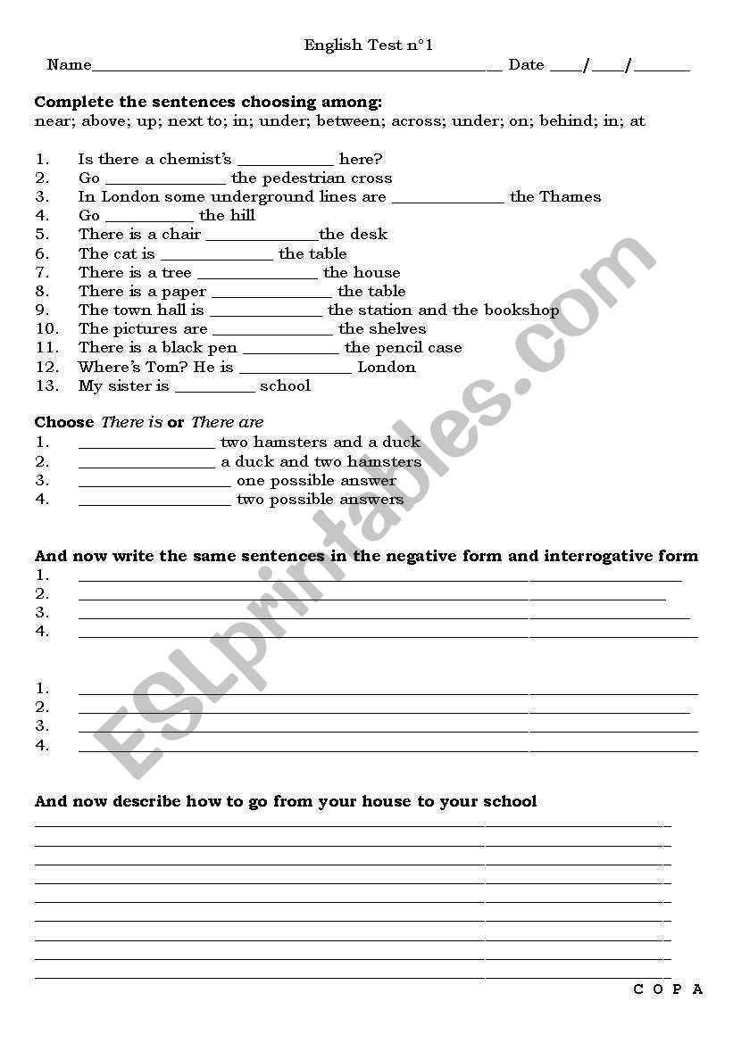 FIRST ENGLISH TESTS n1 worksheet